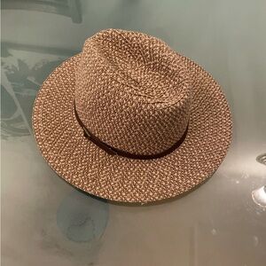 Brown & Cream Wide Brim Fedora Hat